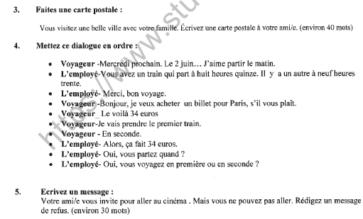 CBSE Class 9 French Question Paper Set G Solved